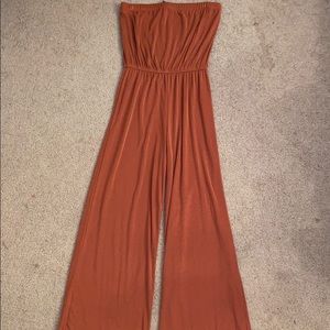 Orange strapless jumpsuit